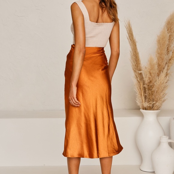 Slip-on Copper Satin Skirt - Picture 3 of 4